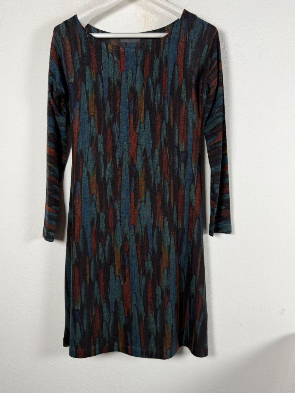 Nally & Millie Womens Abstract Print Long Sleeve Knit Shift Dress Large Multi